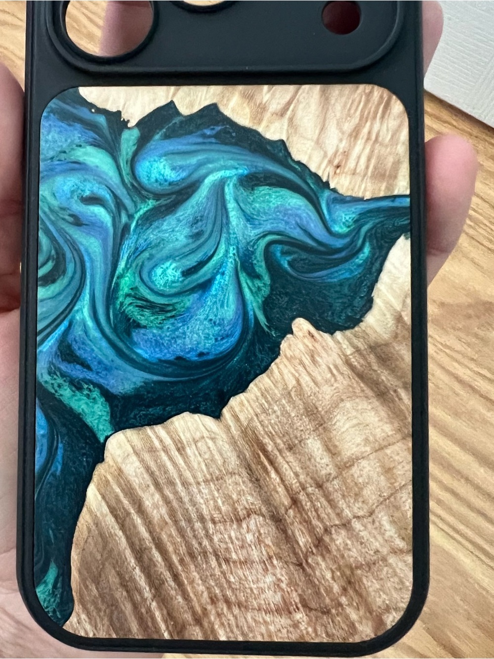Blue Swirl Resin & Wood Phone Case By Carved for iPhone 17 pro New in case - Picture 3 of 7